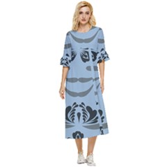 Folk Flowers Print Floral Pattern Ethnic Art Double Cuff Midi Dress by Eskimos