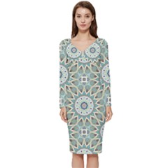 Mandala  Long Sleeve V-neck Bodycon Dress  by zappwaits