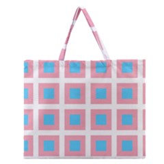 Trans Flag Squared Plaid Zipper Large Tote Bag