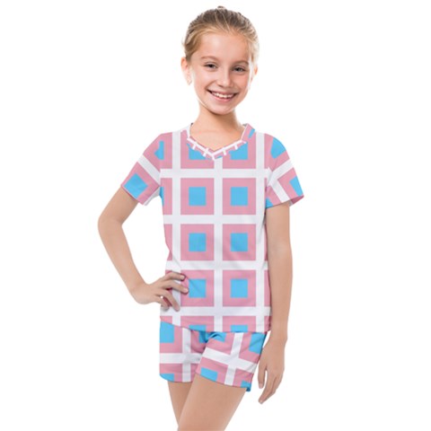 Trans Flag Squared Plaid Kids  Mesh Tee And Shorts Set by WetdryvacsLair