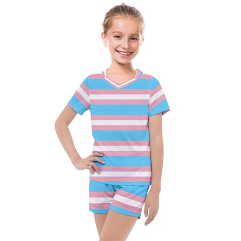 Trans Flag Stripes Kids  Mesh Tee And Shorts Set by WetdryvacsLair