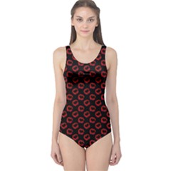 Red Lips Kiss Glitter One Piece Swimsuit by idjy