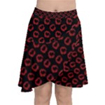 Red Lips Kiss Glitter Chiffon Wrap Front Skirt