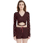 Red Lips Kiss Glitter Velvet Wrap Crop Top and Shorts Set