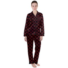 Red Lips Kiss Glitter Satin Long Sleeve Pajamas Set by idjy