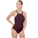 Red Lips Kiss Glitter High Neck One Piece Swimsuit