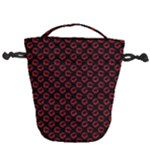 Red Lips Kiss Glitter Drawstring Bucket Bag