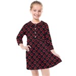 Red Lips Kiss Glitter Kids  Quarter Sleeve Shirt Dress