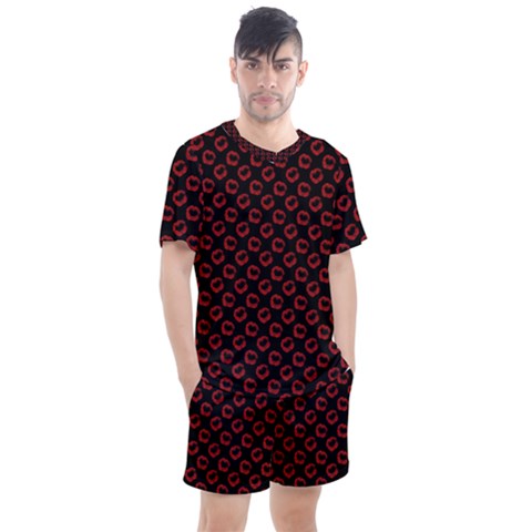 Red Lips Kiss Glitter Men s Mesh Tee And Shorts Set by idjy