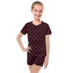 Red Lips Kiss Glitter Kids  Mesh Tee and Shorts Set