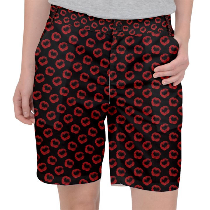 Red Lips Kiss Glitter Pocket Shorts