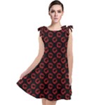 Red Lips Kiss Glitter Tie Up Tunic Dress