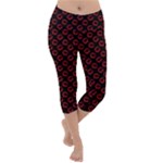 Red Lips Kiss Glitter Lightweight Velour Capri Yoga Leggings