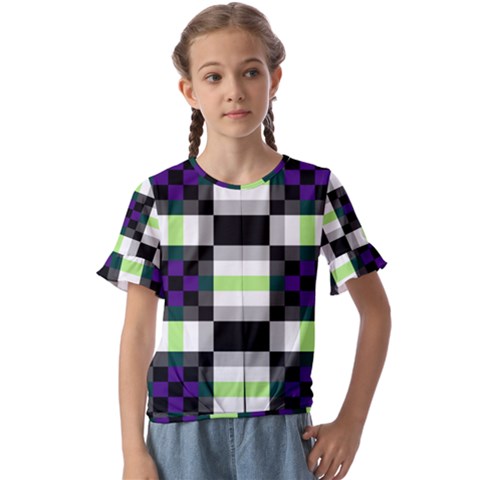 Agender Flag Plaid With Difference Kids  Cuff Sleeve Scrunch Bottom Tee by WetdryvacsLair