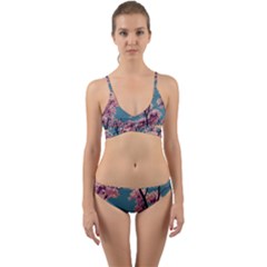 Colorful Floral Leaves Photo Wrap Around Bikini Set