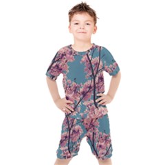 Colorful Floral Leaves Photo Kids  Tee and Shorts Set