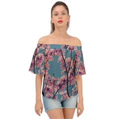 Colorful Floral Leaves Photo Off Shoulder Short Sleeve Top by dflcprintsclothing