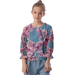 Colorful Floral Leaves Photo Kids  Cuff Sleeve Top