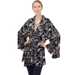   Plants And Hearts In Boho Style No  2 Long Sleeve Velvet Kimono  by HWDesign