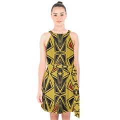 Abstract Pattern Geometric Backgrounds   Halter Collar Waist Tie Chiffon Dress by Eskimos