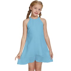 Color Baby Blue Kids  Halter Collar Waist Tie Chiffon Dress