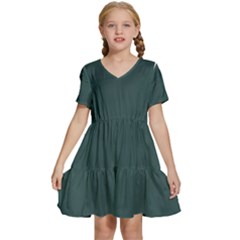 Color Dark Slate Grey Kids  Short Sleeve Tiered Mini Dress