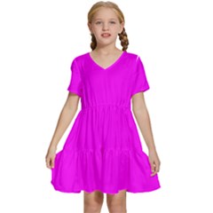 Color Fuchsia / Magenta Kids  Short Sleeve Tiered Mini Dress
