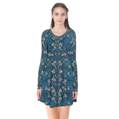 Waterlilies In The Calm Lake Of Beauty And Herbs Long Sleeve V-neck Flare Dress by pepitasart