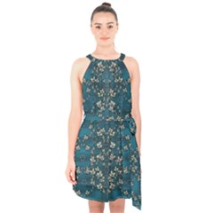 Waterlilies In The Calm Lake Of Beauty And Herbs Halter Collar Waist Tie Chiffon Dress by pepitasart