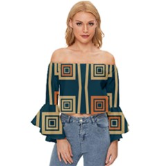 Abstract Pattern Geometric Backgrounds   Off Shoulder Flutter Bell Sleeve Top