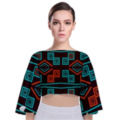 Abstract Pattern Geometric Backgrounds   Tie Back Butterfly Sleeve Chiffon Top by Eskimos