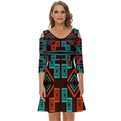 Abstract Pattern Geometric Backgrounds   Shoulder Cut Out Zip Up Dress