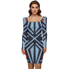 Abstract Geometric Design    Women Long Sleeve Ruched Stretch Jersey Dress by Eskimos
