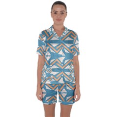 Abstract Geometric Design    Satin Short Sleeve Pajamas Set by Eskimos