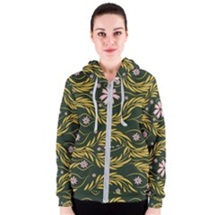 Folk Flowers Print Floral Pattern Ethnic Art Women s Zipper Hoodie by Eskimos