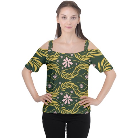 Folk Flowers Print Floral Pattern Ethnic Art Cutout Shoulder Tee by Eskimos