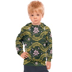 Folk Flowers Print Floral Pattern Ethnic Art Kids  Hooded Pullover by Eskimos