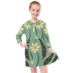 Folk Flowers Print Floral Pattern Ethnic Art Kids  Quarter Sleeve Shirt Dress by Eskimos