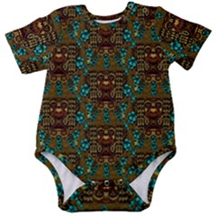 Artworks Pattern Leather Lady In Gold And Flowers Baby Short Sleeve Onesie Bodysuit by pepitasart