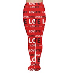 Love And Hate Typographic Design Pattern Tights by dflcprintsclothing