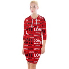 Love And Hate Typographic Design Pattern Quarter Sleeve Hood Bodycon Dress by dflcprintsclothing