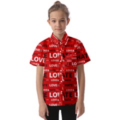 Love And Hate Typographic Design Pattern Kids  Short Sleeve Shirt by dflcprintsclothing
