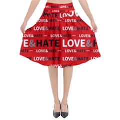 Love And Hate Typographic Design Pattern Flared Midi Skirt by dflcprintsclothing