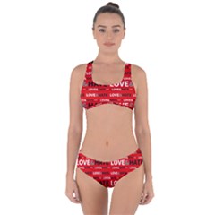 Love And Hate Typographic Design Pattern Criss Cross Bikini Set by dflcprintsclothing