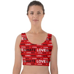 Love And Hate Typographic Design Pattern Velvet Crop Top by dflcprintsclothing