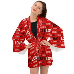 Love And Hate Typographic Design Pattern Long Sleeve Kimono by dflcprintsclothing