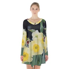 Daffodils In Bloom Long Sleeve Velvet V-neck Dress by thedaffodilstore