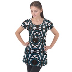 Abstract Pattern Geometric Backgrounds Puff Sleeve Tunic Top by Eskimos