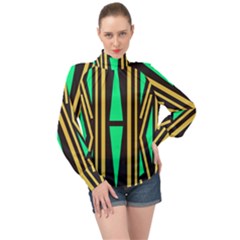 Abstract Pattern Geometric Backgrounds High Neck Long Sleeve Chiffon Top