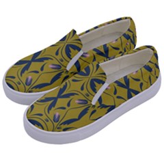 Folk Flowers Print Floral Pattern Ethnic Art Kids  Canvas Slip Ons by Eskimos